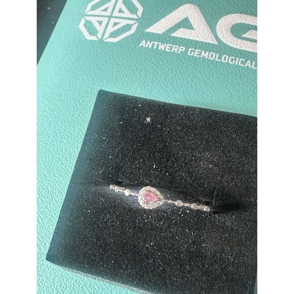 18K Solid White Gold VS Fancy Pink Diamond Ring W/ Certificate Sz 11 - Picture 7 of 9